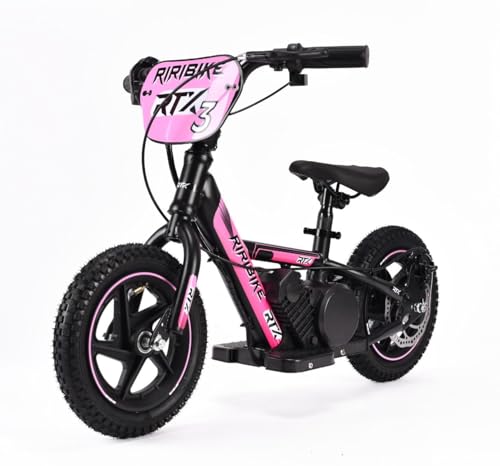 Bicicleta eléctrica para niños RIRIBIKE RTX3 24V (12'), Rose, Batería de Litio, Motor de 100W, Freno de Disco, Asiento de PU Blando Ajustable