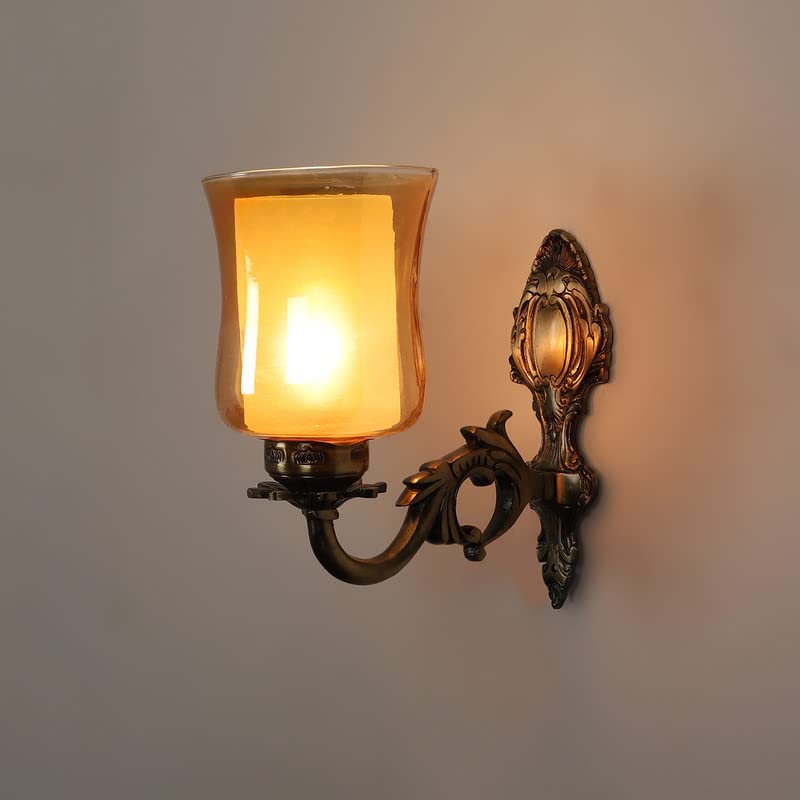 Image of ELIANTE Antique Brass Metal Wall Light with Glass Shade - Vintage Decorative Wall Lamp for Living Room Bedroom Hallway Dining Decor | 3 Years Warranty | Free - LED LAMP