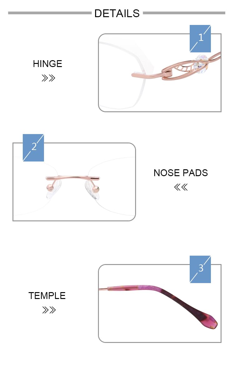 HELES - Gafas de lectura de lujo de titanio 100 % puro para mujer, antirreflejos, policarbonato, bloqueo de luz azul, lector de visión única