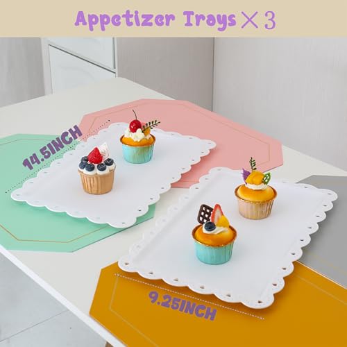 NovaHF 5 Pieces Cupcake Stand Set, 2 Pieces 3 Tier Cupcake Stands with 3 Pieces Appetizer Trays Dessert Table Display Set for Tea Party Serving Platter and Wedding - Image 5
