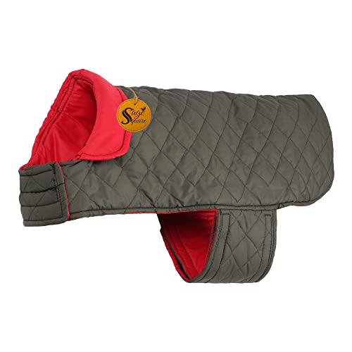 Image of Sage Square Double-Sided Quilted Dog Jacket - Weather-Resistant, Lightweight, Waterproof, Designed for Comfort & Warmth, Adjustable Fit, Perfect for Indoors or Outdoors (Medium- 20 Inches, Red)