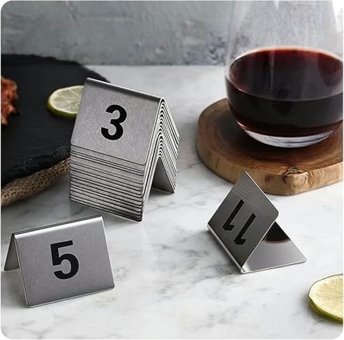 Numeradores de mesa, letreros de acero inoxidable y tarjetas de metal para bar 7