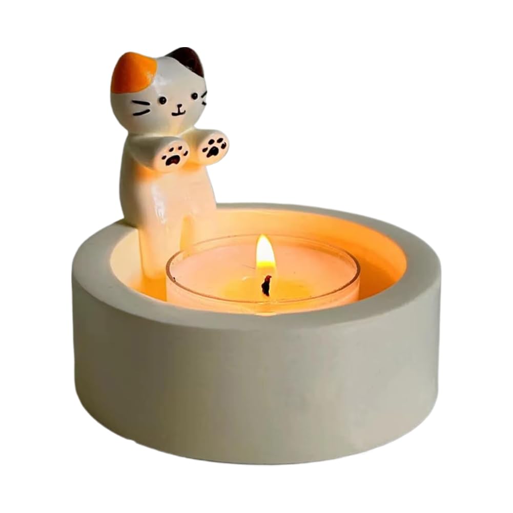 Bougeoir Chat Mignon En Résine | Chandelier Décoratif Avec Plateau Pour Bougies Chauffe-pattes | Décoration Chambre Salon Bureau