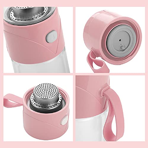 Glass Tea Infuser Bottle–Tea Tumbler With Infuser,Portable Double Walled Borosilicate Glass Travel Tumbler, 350Ml / 11.8Oz Glass Water Bottle For Loose Leaf Tea, Coffee And Fruit Water (Pink) #TOP2