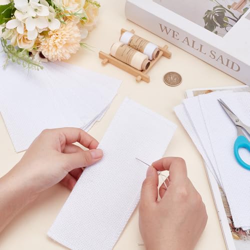 Image of arricraft 24 Pcs Blank Cross Stitch Bookmark, 14 Count Cloth Book Marker Cross Stitch with Embroidery Edge Rectangle Embroidery DIY Bookmark for Crosstitch Project 2.99x7.87inch(7.6x20cm)