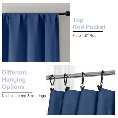 Image of Simplebrand Ava Royal Blue Short 36 Inches Blackout Curtain 2 Panels Set, Half Window Rod Pocket Privacy Curtain Tiers for Kitchen, Curtains Blackout for Bathroom Shades, W40 x L36 Inch, Royal Blue