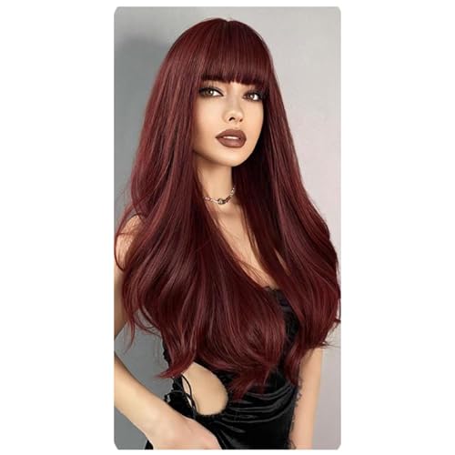 Perruque synthétique longue bouclée 60cm avec frange pour femme, postiche ondulé - Taille D
