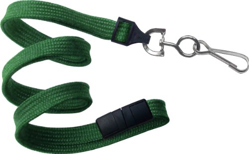 Image of Green Lanyard, flat braid, break-away, swivel hook, 3 /8 inch wide (100pk)