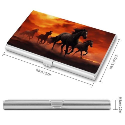 Slim Metal Business Card Holder - Horses Red Glowing Clouds Aluminum Alloy Card Case with Buckle Closure, Holds 20 Cards & Cash, Professional Credit Card Size ID Holder for Men Women Gift2