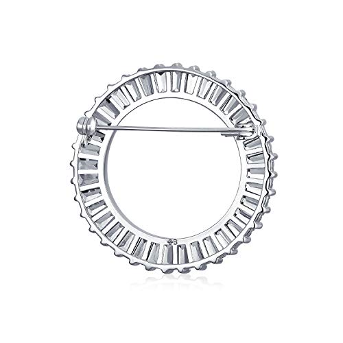 Image of Bling Jewelry Classic Bridal Eternity Baguette Brillant Cut Cubic Zirconia AAA CZ Clear Purple Scarf Round Circle Brooch Pin For Women Wedding Gold or Silver Plated Brass