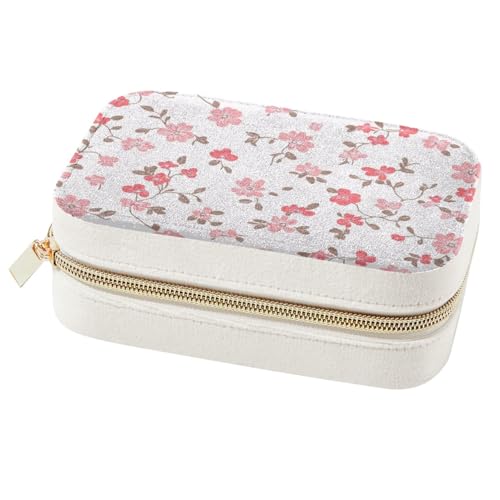 Boîte à bijoux portable à imprimé fleurs roses pour voyage