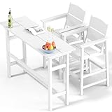 NAVINE Bar Height Patio Table and Chairs Set, HDPE Outdoor Adirondack Bar Chairs and Patio Table, All-Weather Patio Furniture for Poolside, Backyard, Garden, High Top Patio Bar Set (White, 3-Piece)