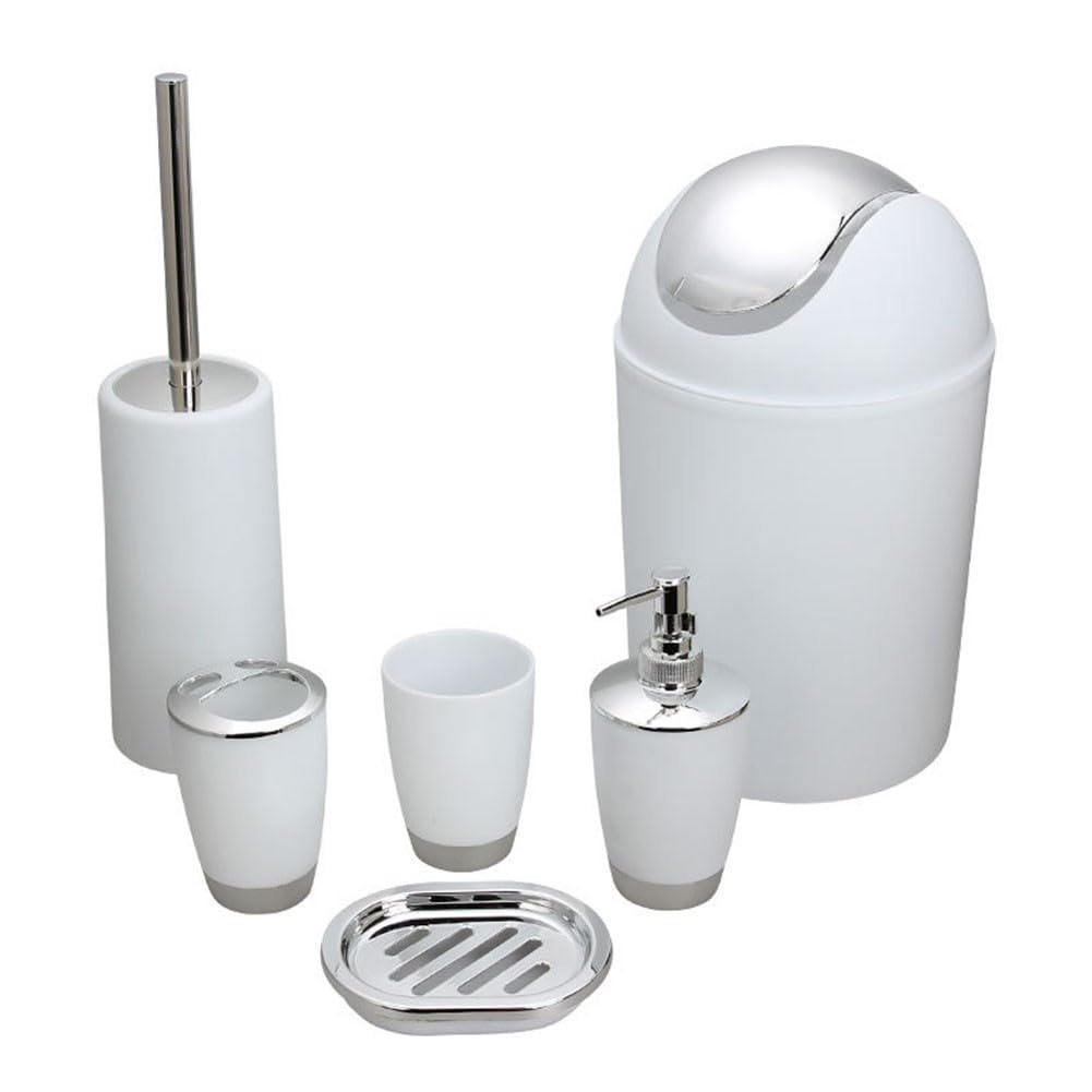ReachMall Juego de 6 accesorios de baño de plástico moderno y limpio para cepillo de dientes, dispensador de jabón, vaso, plato, cepillo para el hogar, hotel