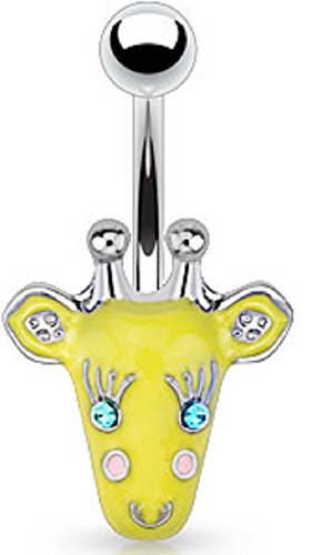 Belly Button Ring 316L Surgical Steel Metal Giraffe Face 316L Surgical Steel Navel Ring