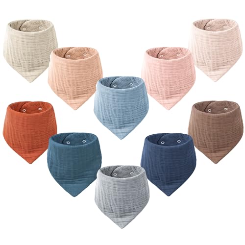 Image of Konssy Muslin Baby Bibs 10 Pack Baby Bandana Drool Bibs 100% Cotton for Unisex Boys Girls,10 Solid Colors Set for Teething Drooling