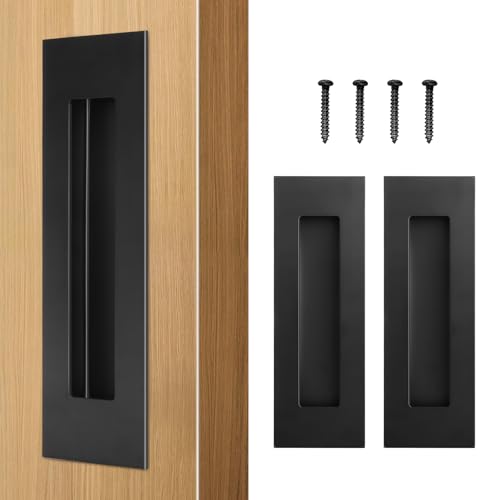 HBL 2 Pack | 150MM Pocket Door Pull Handles 304 Stainless Steel Sliding Barn Door Handle Recessed Finger Pull for Closet Door and Large Drawer Black.
