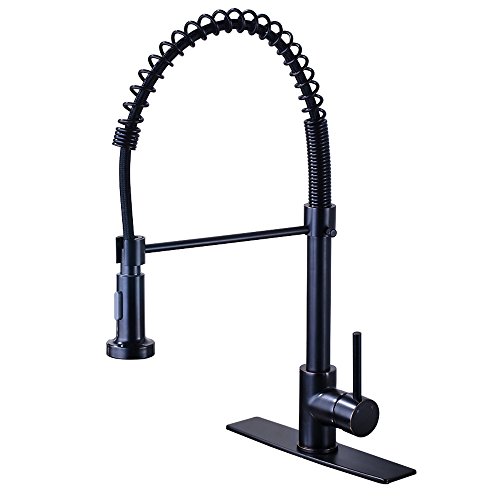 Votamuta Best Modern High Arch Pull Down Pre Rinse Pull Out Sprayer Single Handle Kitchen Sink Faucet with Deck Plate,Oil Rubbed Bronze