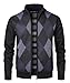 Herothorn Men's Argyle Cardigan Full Zip Knitwear Fleece Lined Jumper Knit Sweater