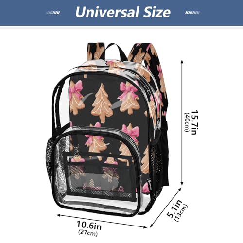 Clear Backpack for School Bow Christmas Tree Black Background Pattern Transparent Bookbag for Girls See Through PVC Boy Backpacks4