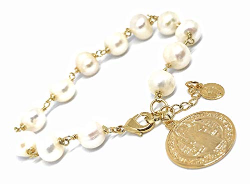 San Benito Medal Freshwater Cultured Pearls Bracelet Protection Jewelry #TOP5