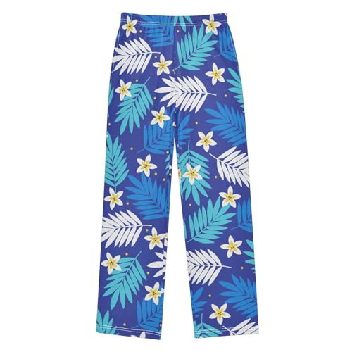 ZZXXB Tropical Hibiscus Flowers Leaves Boys Long Pants Soft Trousers Elastic Waist Kids Lounge Bottoms with Pockets S-XL