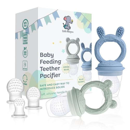 Image of LittleWhispers Baby Teether Feeding Pacifier - Infant Fruit Feeder (Blue and Green)
