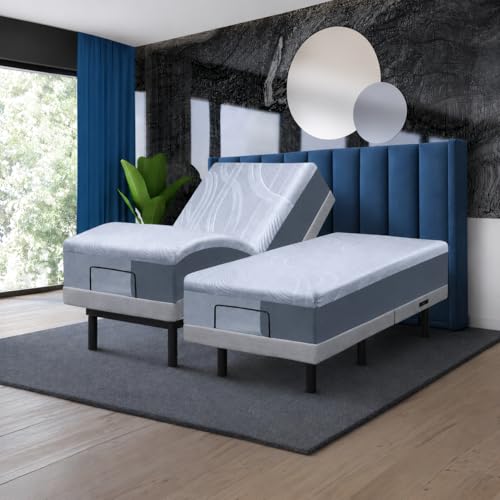 Premium Split King Adjustable Bed with 14 Inch Copper Gel Memory Foam Mattress, Massage, Zero Gravity, Anti-Snore, Programmable Memory Positions, USB, Underbed Lighting, Zero Clearance