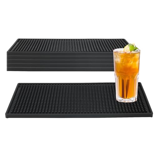 JOIKIT 6 PCS 12 x 6 Inch Rubber Bar Coaster Mat, Black PVC Rubber Service Mat for Coffee Bars, Kitchen, Restaurants