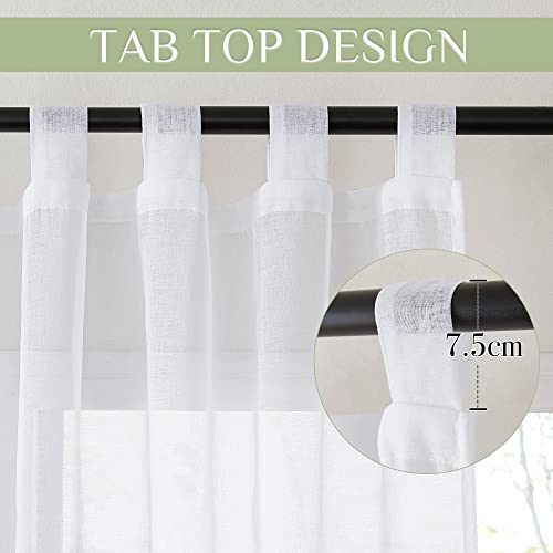 PONY DANCE Voile Curtains White Transparent Tab-Top Curtain Set of 2 Bedroom Curtains and Curtains Semi-Transparent White Curtains Linen Look Window Curtain with Loops - Image 3