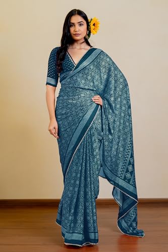Image of MIRCHI FASHION Women Saree Leheriya Print Chiffon | Lightweight Traditional Sari for Farewell and Wedding Ceremonies with Unstitched Blouse Piece
