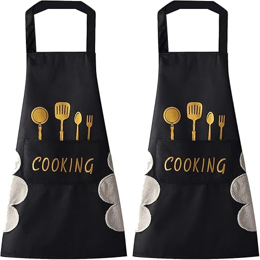 Deriz2PCS Unisex Waterproof Aprons, Adjustable Bib Apron with 2 Pockets, Machine Washable Cooking Kitchen Apron, Chef Women Men Aprons for Home Kitchen, Restaurant, Coffee house