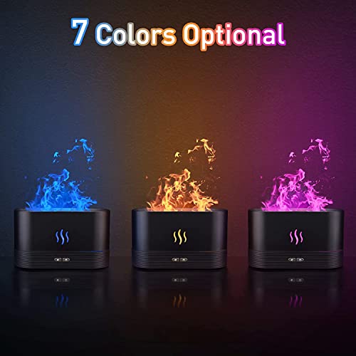 Flame Aroma Diffuser Luftbefeuchter, 7-Flammen-Farbe, geräuschloser Diffusor für ätherische Öle für Zuhause, Büro, Yoga mit Auto-Off-Schutz 180ml 8Hours (Schwarz)