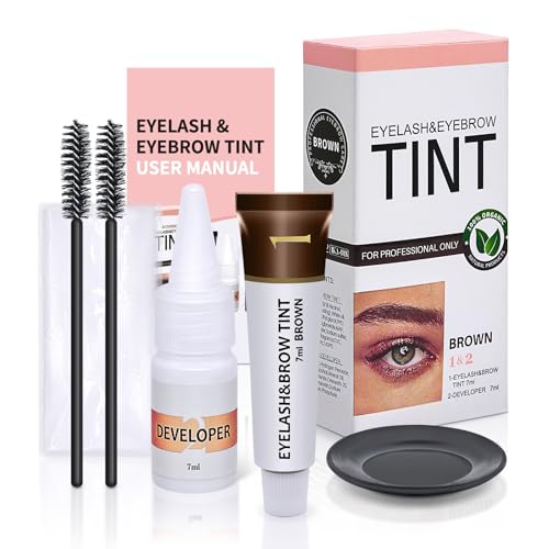 Eyelash & Eyebrow Color Kit, Brown Lash & Brow Color Kit, Eyebrow Coloring Set with Natural Bushy...