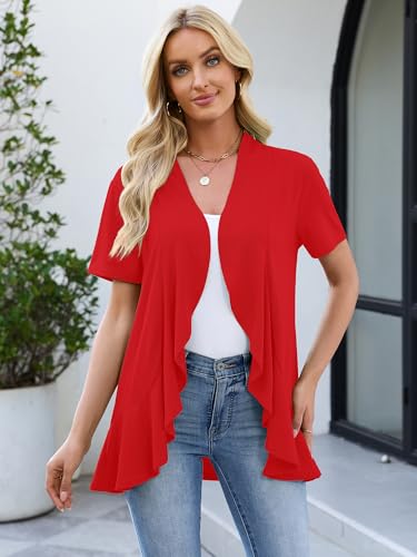 Image of Heymoments Women's Lightweight Open Front Knit Cardigans Short Sleeve Casual Soft Drape Summer Cardigan S-2XL