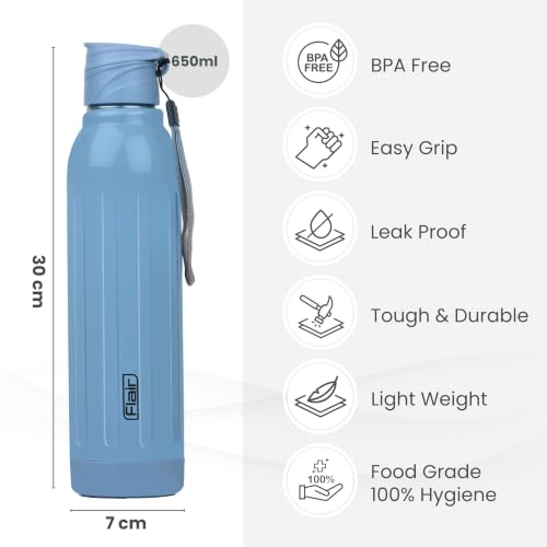 Image of FLAIR Arrow 900 Stainless Steel Water Bottle Set of 2 (650 ml Each), Blue, Hot & Cold, Leakproof, BPA-Free, ISI Certified, Stainless Steel Bottle for Office, Gym, Travel, Trekking & Outdoor Sports