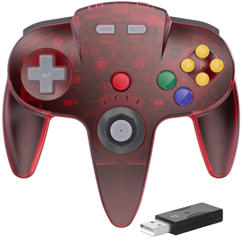Image of Wireless 2.4 GHz USB N64 Controller for Switch 1 & 2 Console (Clear Red) | (Built-in Vibration) (Rechargeable) (3D Analog Stick) (Plug & Play), Compatible with Switch Online, Windows PC, macOS