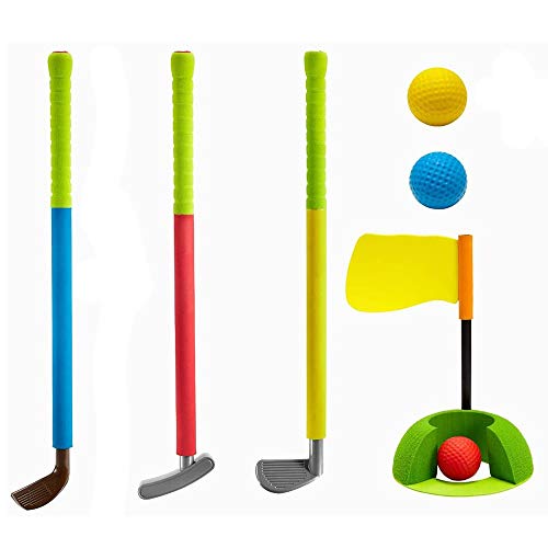 Forevive Kids Golf Club Set Soft Foam Kids Toy Golf Game 3 Golf Clubs 3 Balls One Practice Hole with Flags Indoor and Outdoor Children Suitable for Preschool Children s Early Education Toys