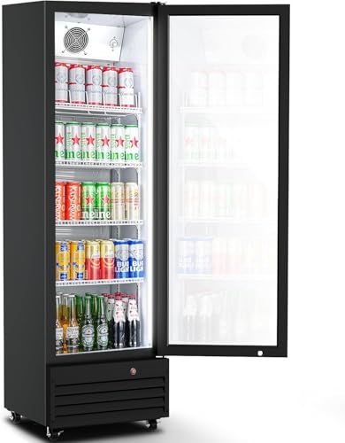 BODEGACOOLER Commercial Merchandiser Refrigerator,9 Cu.Ft Commercial Beverage Cooler with Single Glass Door,Upright Door Display Refrigerator Drink Commercial Bar Cooler with 4 Adjustable Shelves