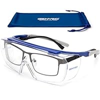GENYED Schutzbrille für Brillenträger, Sicherheits-Überbrille, kratzfest, beschlagfrei, UV400-Gläser, verstellbare Bügel, Wrap-around, Sicherheitsbrille