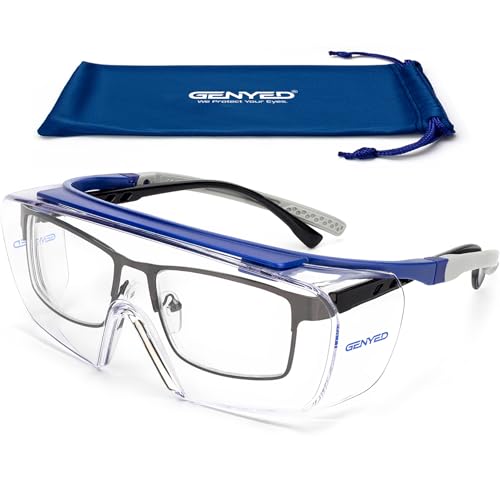 GENYED Surlunettes de Sécurité, Lunette de Protection Travail, Anti-rayures, Anti-buée, UV400, Branches Réglables, Enveloppantes