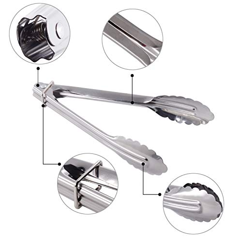 Hinmay 704529851654 Mini Stainless Steel Food Tongs With Silding Rings 7-Inch - Set Of 6 - Small Clam Shell Service Tongs For Serving Appetizers, Desserts, Salads, Barbecue And Cooking thumb #2