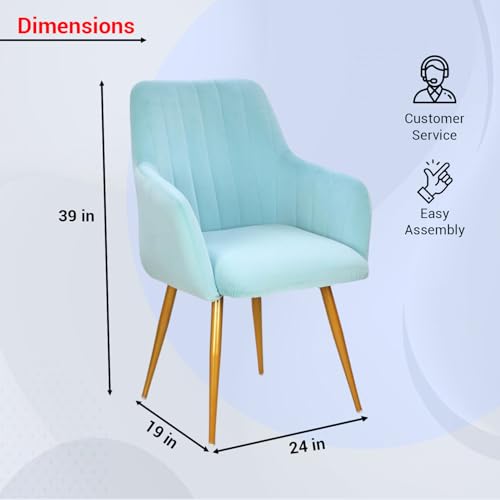 Image of Taboo Velvet Dining Chair Set of 2 | Upholstered Accent Arm Chairs | Soft Cushioned Seat with Backrest | Modern Velvet Fabric Chairs with Metal Legs | Living Room, Bedroom, Cafe & Restaurant | SkyBlue