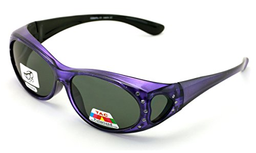 V.W.E. Womens Polarized Fit Over Glasses Sunglasses Rhinestone Rectangular Frame Temple Heart 60mm