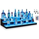 Boss Premium® BarUSA™ LED Lighted Bar Shelf Display Liquor Bottle Alcohol Whiskey Shelves Rack Stand Tray Units for Home Bar Living Room Accessories and Decor - Designed in USA (3-Step, 28 Inch)