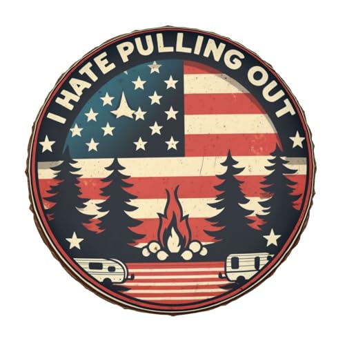 Image of Universal Fit Spare Tire Cover for RV, SUV, and Camper Trailers - Weatherproof Wheel Protector, I Hate Pulling Out Flag Decorative Camper Spare Tire Cover 14 in
