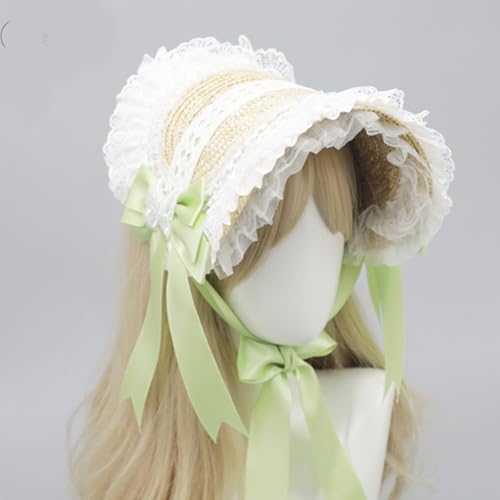 Chapeau de paille victorien en dentelle avec ruban de qualité