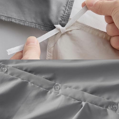 Image of Nestl Grey Duvet Cover Full Size - Soft Double Brushed Duvet Set with Button Closure & Corner Ties, 3 Piece Luxurious Pinch Pleated Duvet Cover Set 80x90 Inches with 2 Pillow Shams