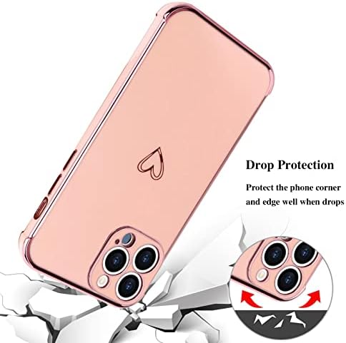 Micoden for iPhone 13 Pro Case Cute Girls Silicone Heart Pattern Design Cases Fashion Plating Edge Ultra Thin Shockproof Protective Bumper Phone Case for iPhone 13 Pro Pink
