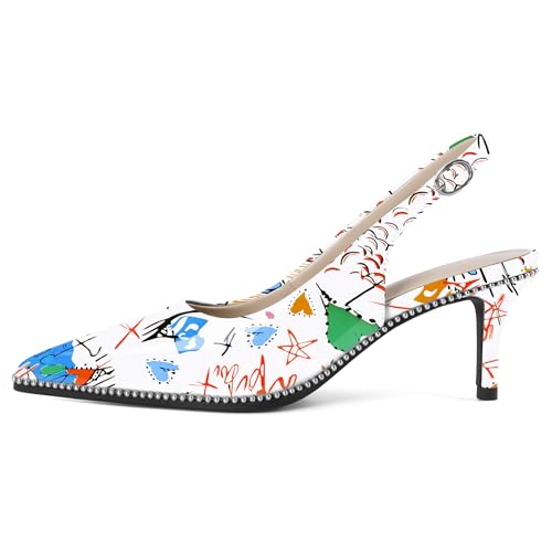 Image of YODEKS Slingback Heels for Women Pointy Toe Beaded Heels Close Toe Kitten Heel Pumps 2.5 Inch Stiletto Pumps Wedding Party Dressy Shoes