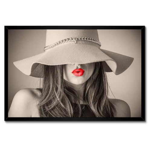 Poster cadre blanc pour habiller un mur vide avec style fille au chapeau